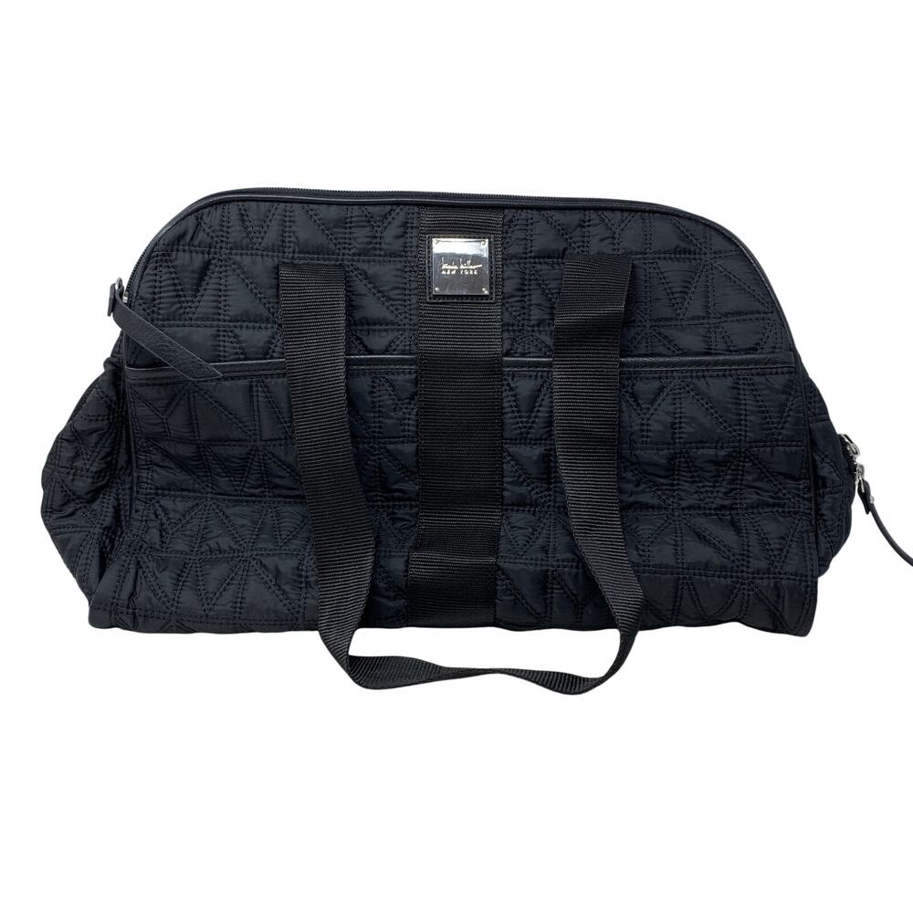 Nicole Miller New York Black Quilted Nylon Weekender Travel Tote Duffel Bag